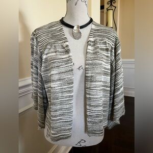 RED, Abstract irregular Brown & Beige Stripes Knit Sweater Cropped Cardigan.